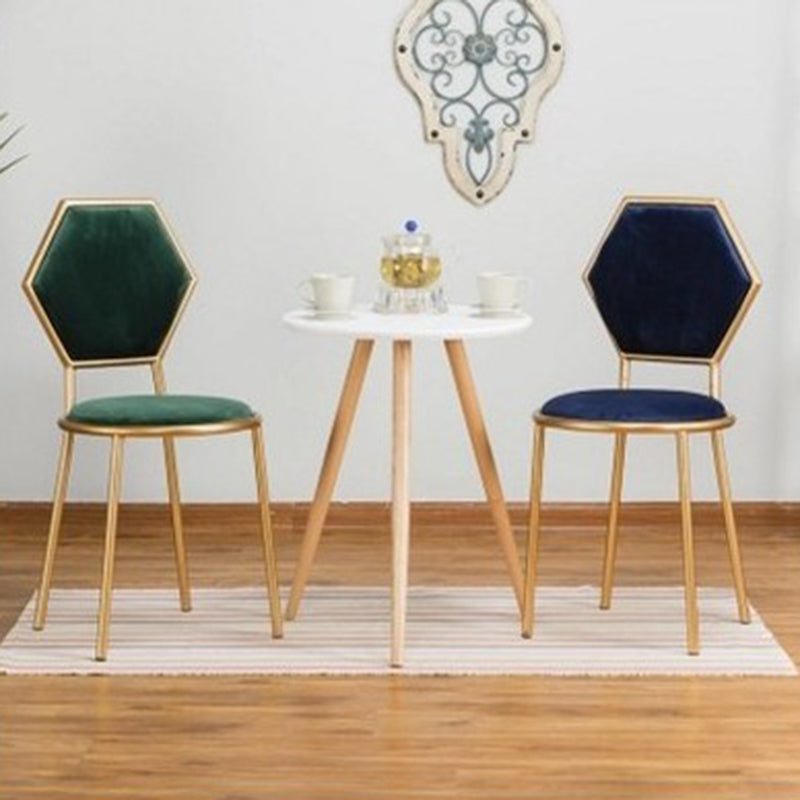 Traditional French Round Velvet Upholstered Metal Frame Vanity Stool Hexagonal Back For Bedroom