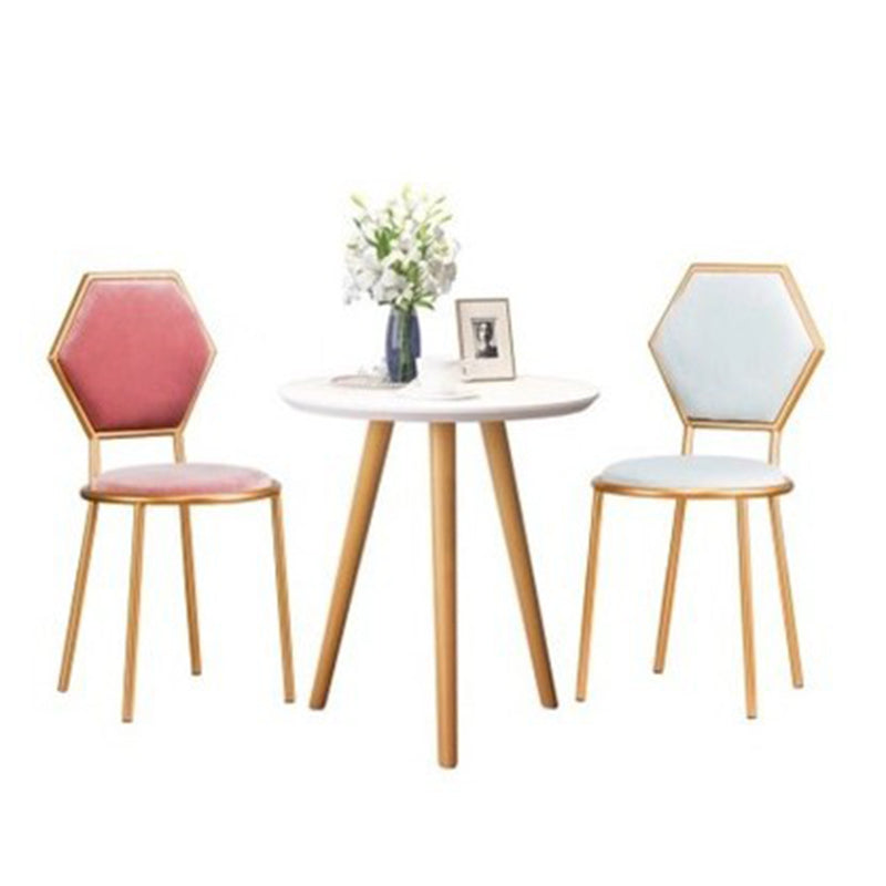 Traditional French Round Velvet Upholstered Metal Frame Vanity Stool Hexagonal Back For Bedroom