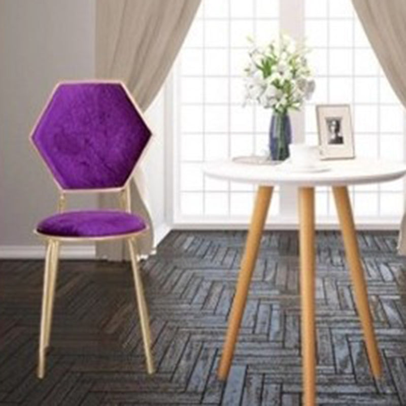 Traditional French Round Velvet Upholstered Metal Frame Vanity Stool Hexagonal Back For Bedroom