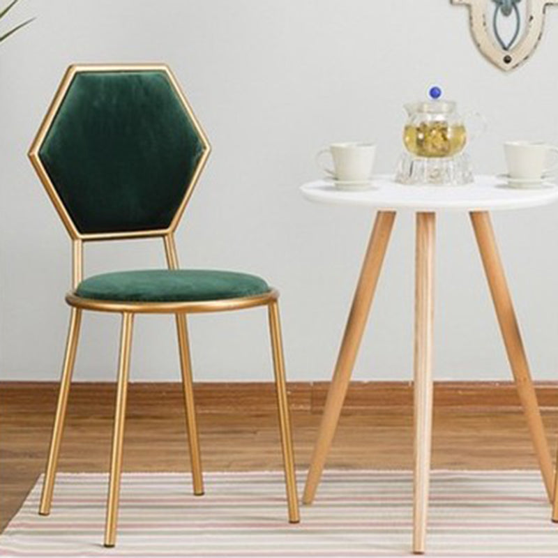 Traditional French Round Velvet Upholstered Metal Frame Vanity Stool Hexagonal Back For Bedroom