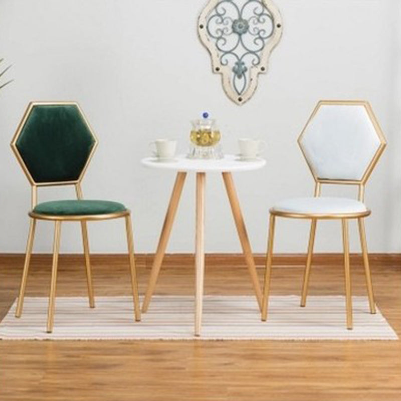 Traditional French Round Velvet Upholstered Metal Frame Vanity Stool Hexagonal Back For Bedroom