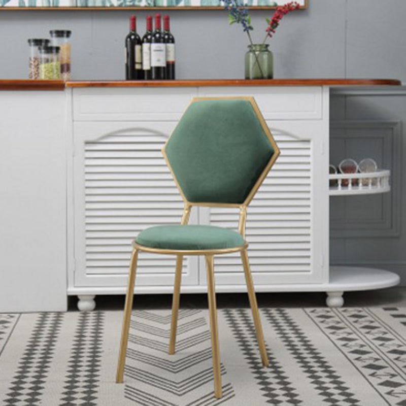 Traditional French Round Velvet Upholstered Metal Frame Vanity Stool Hexagonal Back For Bedroom