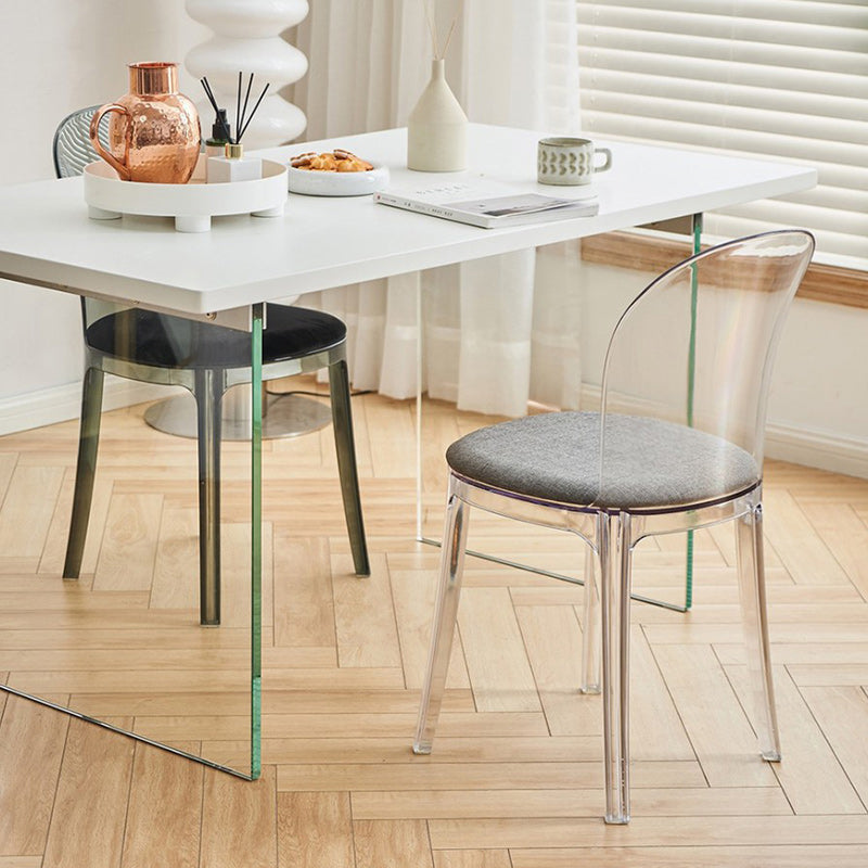 Contemporary Scandinavian Curved Acrylic Linen-Cotton Fabric Upholstery Vanity Stool For Bedroom