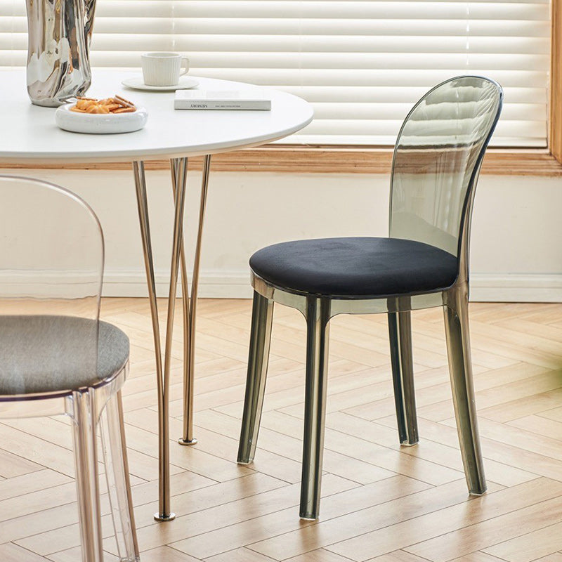 Contemporary Scandinavian Curved Acrylic Linen-Cotton Fabric Upholstery Vanity Stool For Bedroom