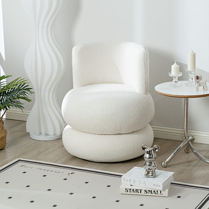 Contemporary Simplicity Round Lamb Fleece Upholstery Pine Wood Frame Swivel Vanity Stool For Bedroom