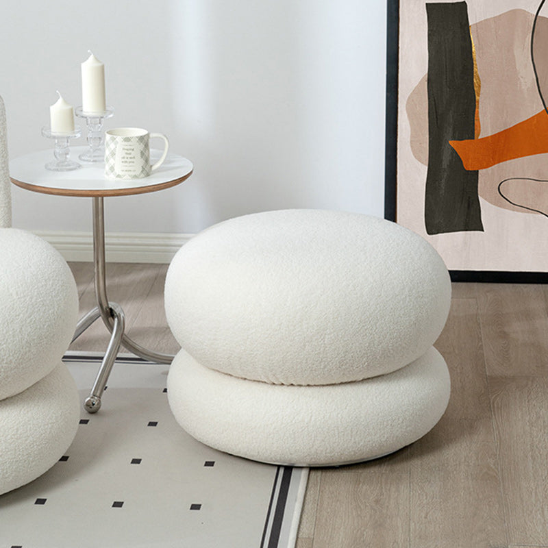 Contemporary Simplicity Round Lamb Fleece Upholstery Pine Wood Frame Swivel Vanity Stool For Bedroom