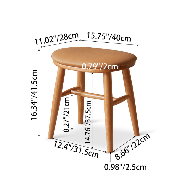 Traditional French Oval Tech Fabric Upholstered Cherry Wood Vanity Stool Footrest For Bedroom