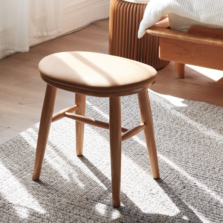 Traditional French Oval Tech Fabric Upholstered Cherry Wood Vanity Stool Footrest For Bedroom