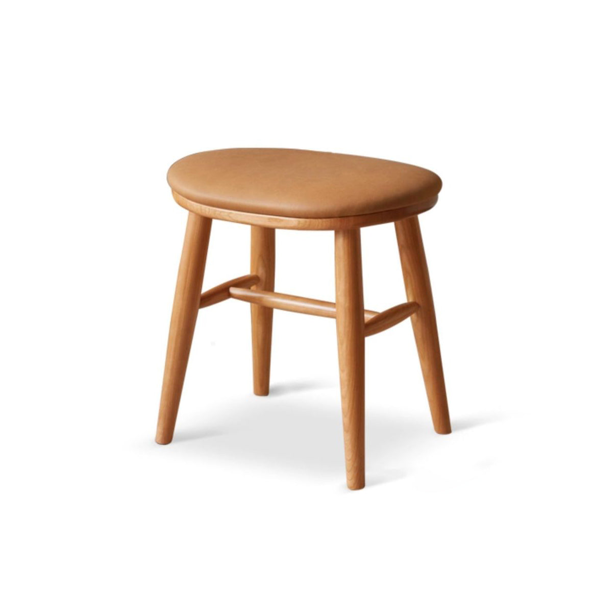 Traditional French Oval Tech Fabric Upholstered Cherry Wood Vanity Stool Footrest For Bedroom