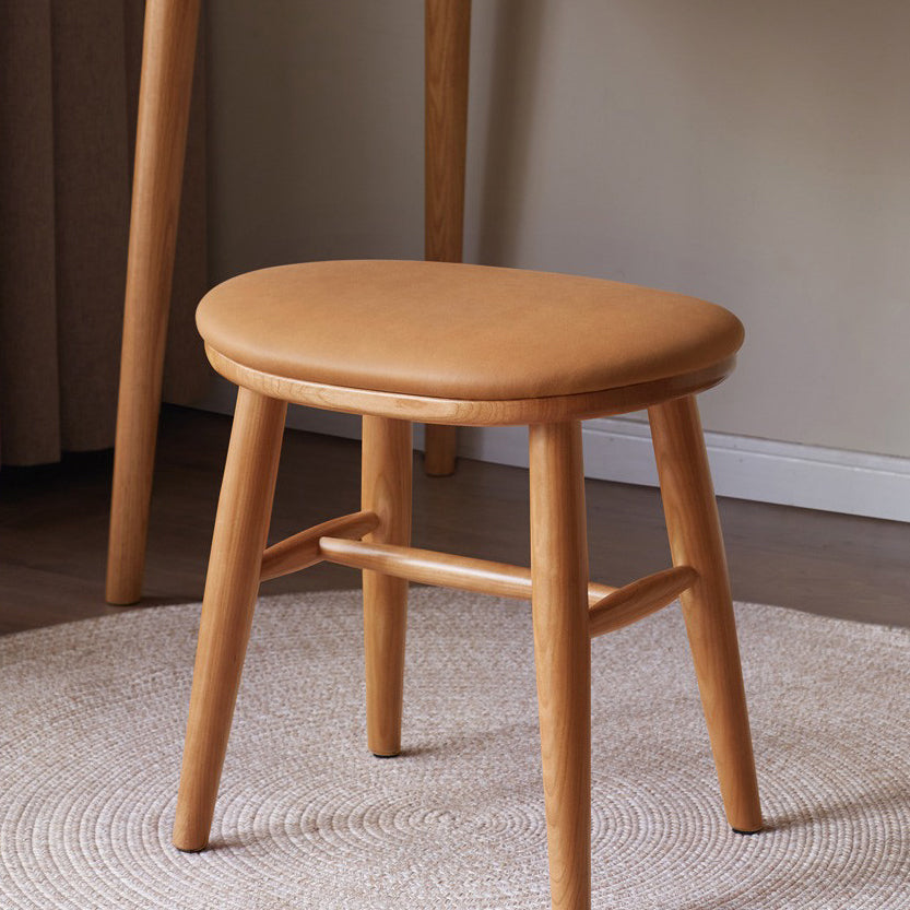 Traditional French Oval Tech Fabric Upholstered Cherry Wood Vanity Stool Footrest For Bedroom