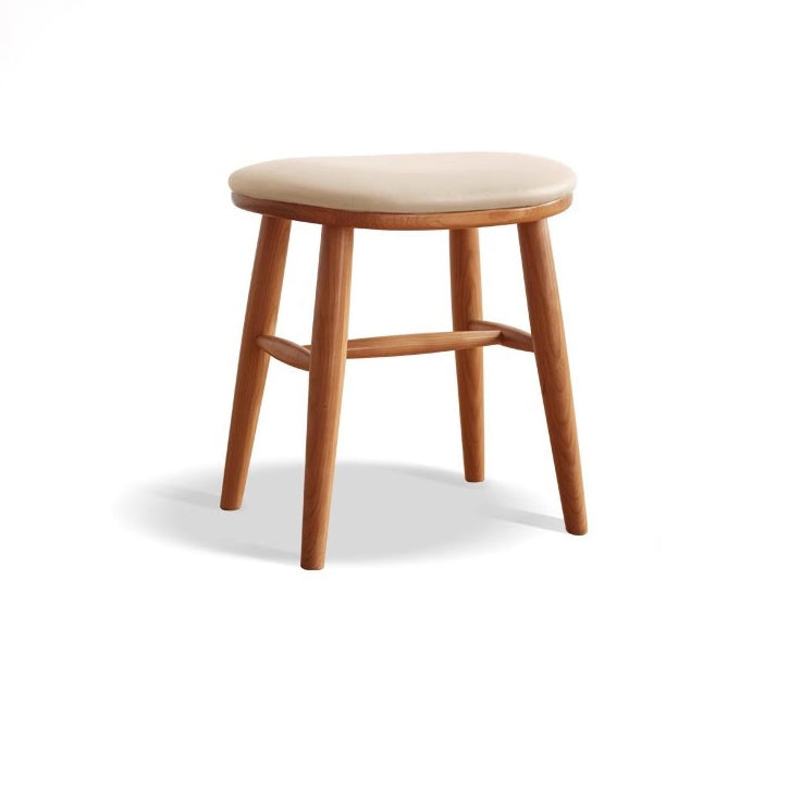 Traditional French Oval Tech Fabric Upholstered Cherry Wood Vanity Stool Footrest For Bedroom