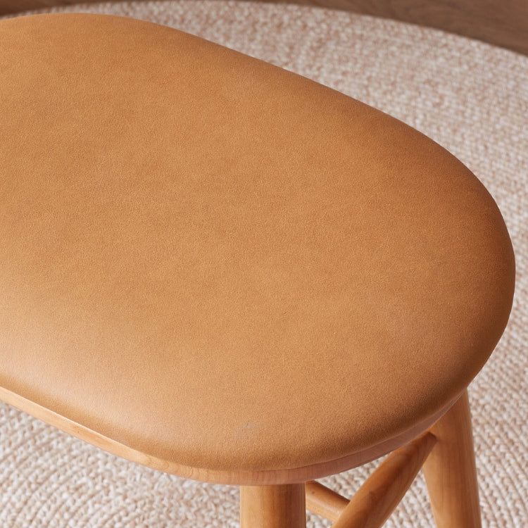 Traditional French Oval Tech Fabric Upholstered Cherry Wood Vanity Stool Footrest For Bedroom