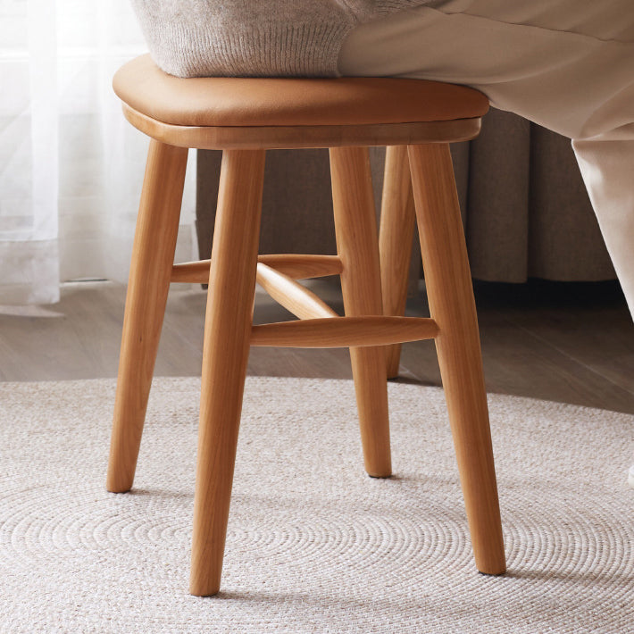 Traditional French Oval Tech Fabric Upholstered Cherry Wood Vanity Stool Footrest For Bedroom