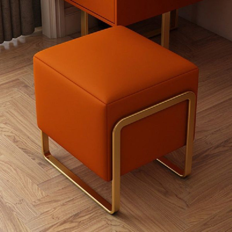 Contemporary Scandinavian Rectangular Square PU Leather Wood Vanity Stool For Bedroom