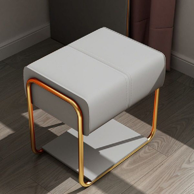 Contemporary Scandinavian Rectangular Square PU Leather Wood Vanity Stool For Bedroom