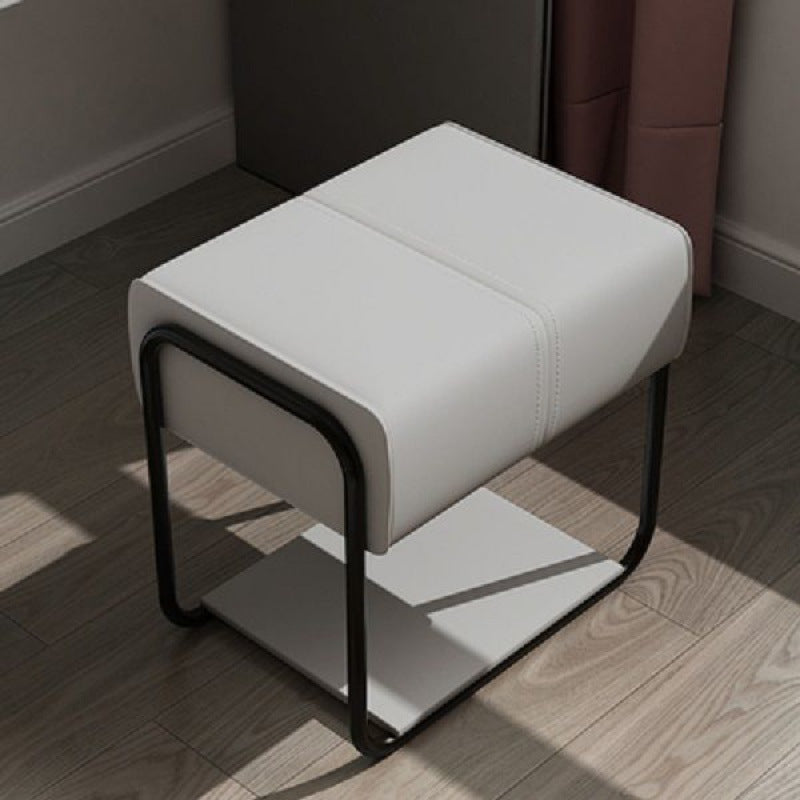 Contemporary Scandinavian Rectangular Square PU Leather Wood Vanity Stool For Bedroom