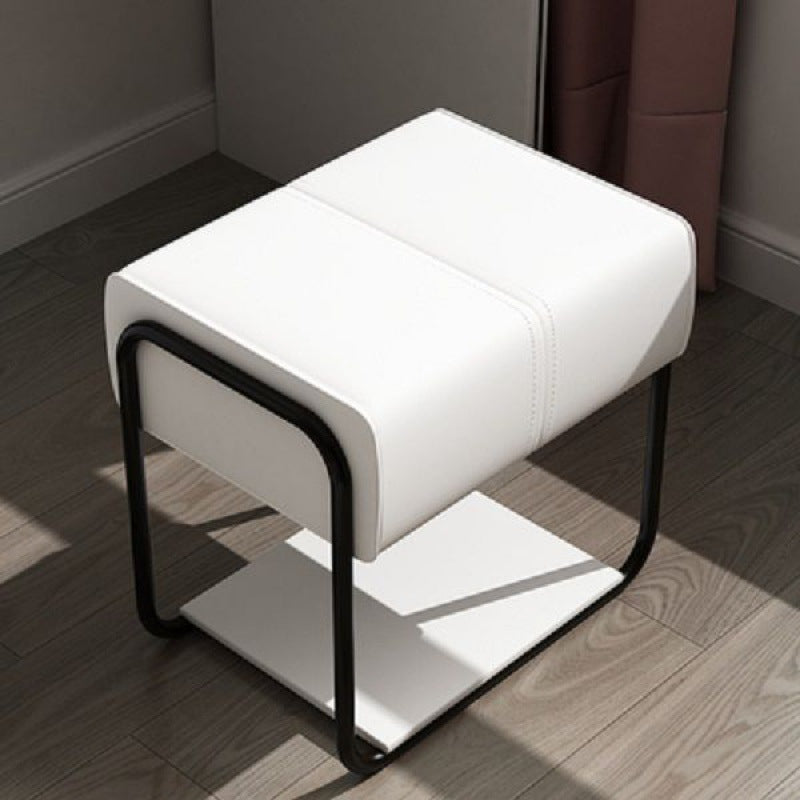Contemporary Scandinavian Rectangular Square PU Leather Wood Vanity Stool For Bedroom
