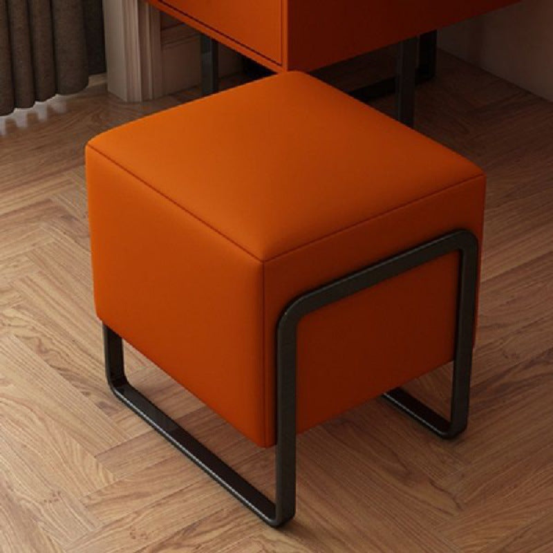 Contemporary Scandinavian Rectangular Square PU Leather Wood Vanity Stool For Bedroom