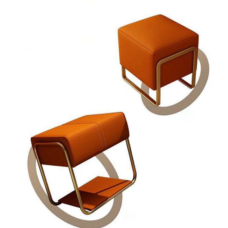 Contemporary Scandinavian Rectangular Square PU Leather Wood Vanity Stool For Bedroom