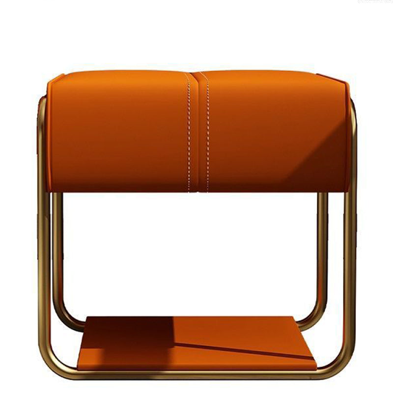 Contemporary Scandinavian Rectangular Square PU Leather Wood Vanity Stool For Bedroom