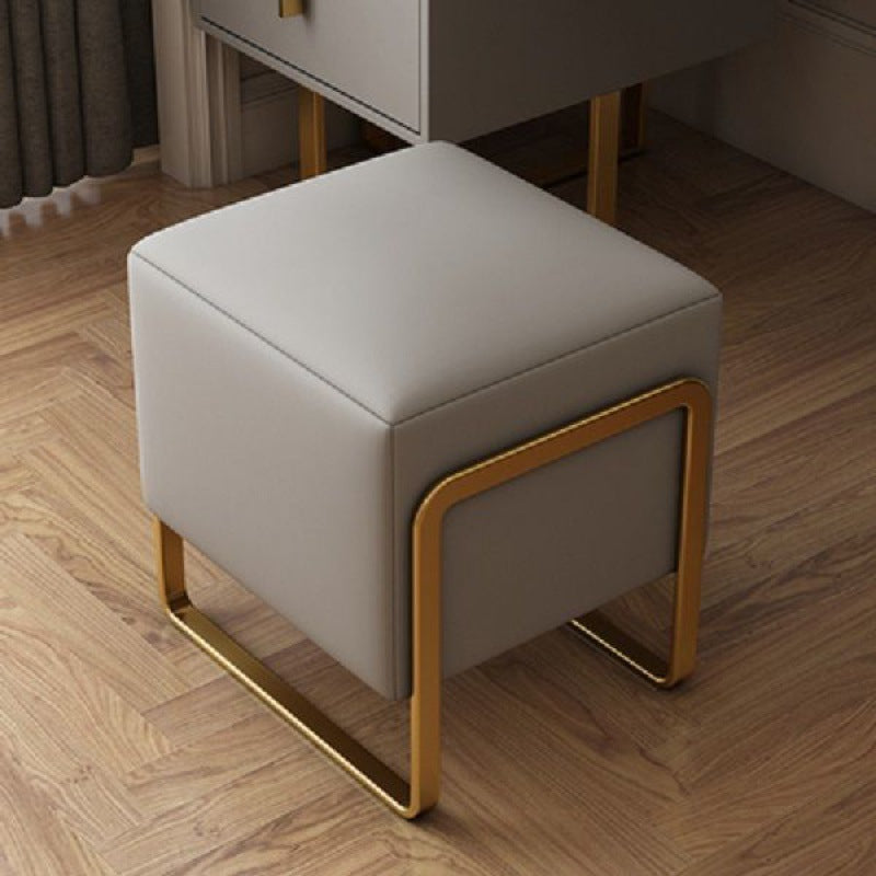 Contemporary Scandinavian Rectangular Square PU Leather Wood Vanity Stool For Bedroom