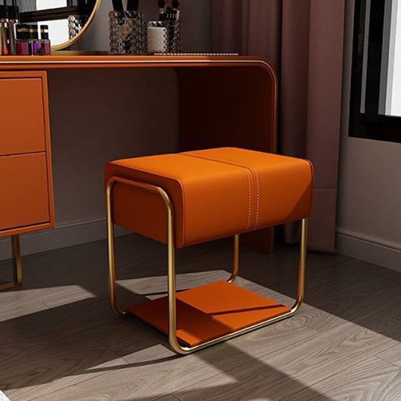 Contemporary Scandinavian Rectangular Square PU Leather Wood Vanity Stool For Bedroom