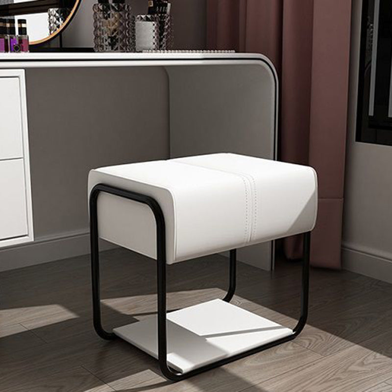 Contemporary Scandinavian Rectangular Square PU Leather Wood Vanity Stool For Bedroom