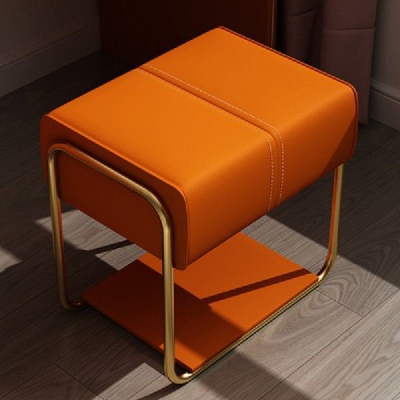 Contemporary Scandinavian Rectangular Square PU Leather Wood Vanity Stool For Bedroom