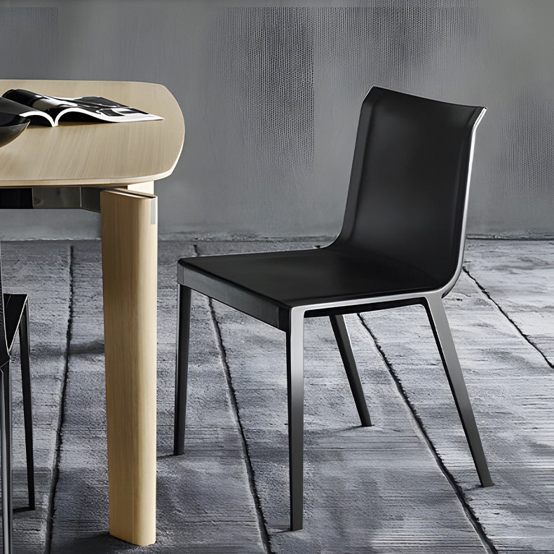 Modern Minimalist Rectangular Square Aluminum Faux Leather Dining Chair Backrest For Dining Room