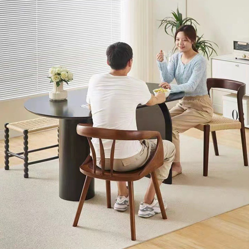 Traditional Vintage Curve Square Wood Dining Chair Backrest Armrest For Dining Room