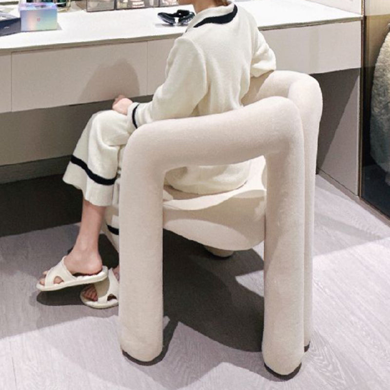 Contemporary Nordic Cream Trapezoidal Triangle Metal Velvet Vanity Stool Backrest Armrest For Bedroom