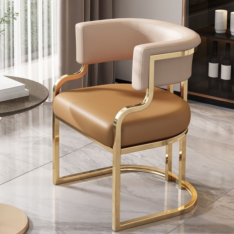 Modern Luxury Curved Semicircle Metal Leather Dining Chair Backrest Armrest For Dining Room