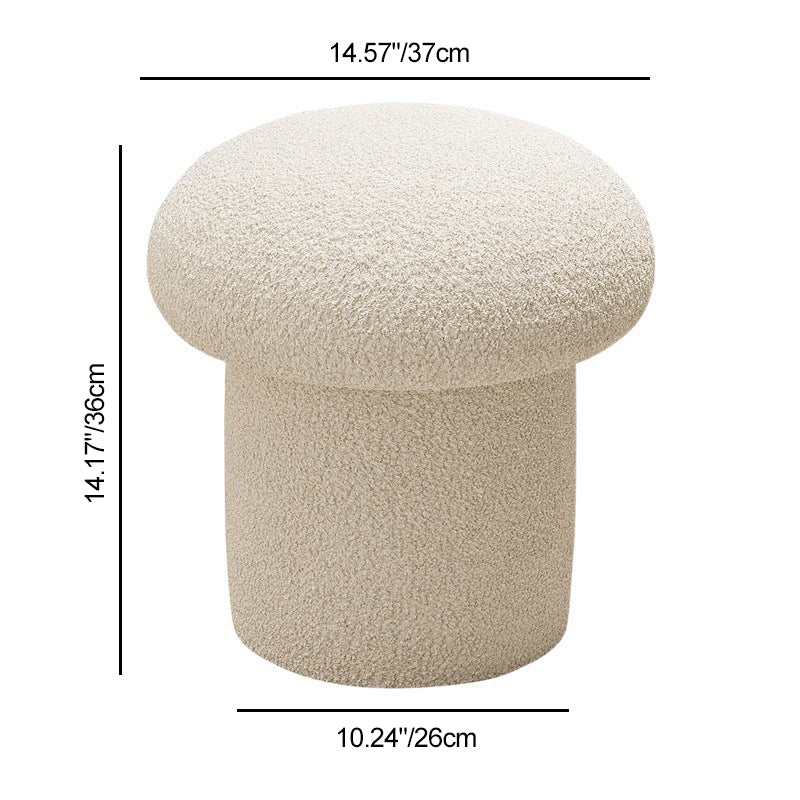 Contemporary Scandinavian Creative Mushroom Round Cylinder Wood Lambswool Vanity Stool For Bedroom