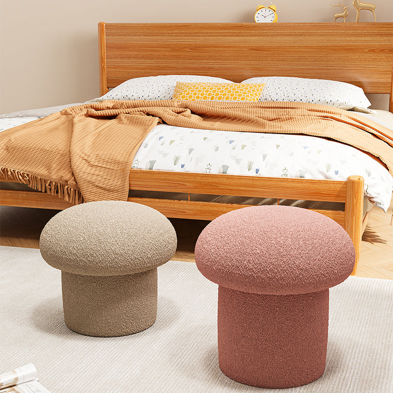 Contemporary Scandinavian Creative Mushroom Round Cylinder Wood Lambswool Vanity Stool For Bedroom