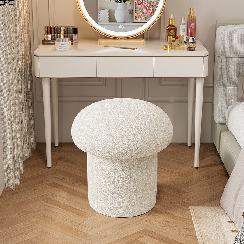 Contemporary Scandinavian Creative Mushroom Round Cylinder Wood Lambswool Vanity Stool For Bedroom