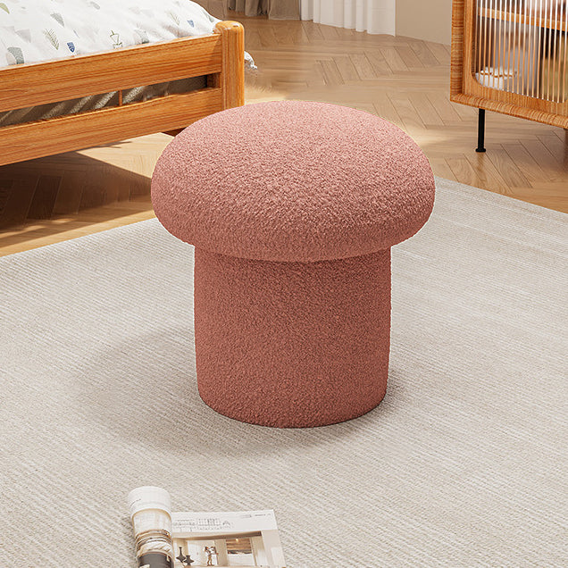 Contemporary Scandinavian Creative Mushroom Round Cylinder Wood Lambswool Vanity Stool For Bedroom