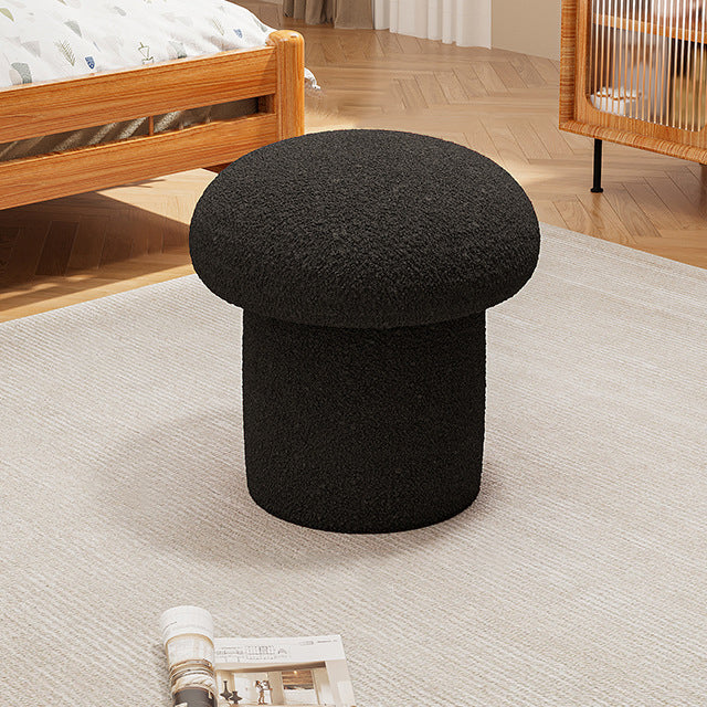 Contemporary Scandinavian Creative Mushroom Round Cylinder Wood Lambswool Vanity Stool For Bedroom