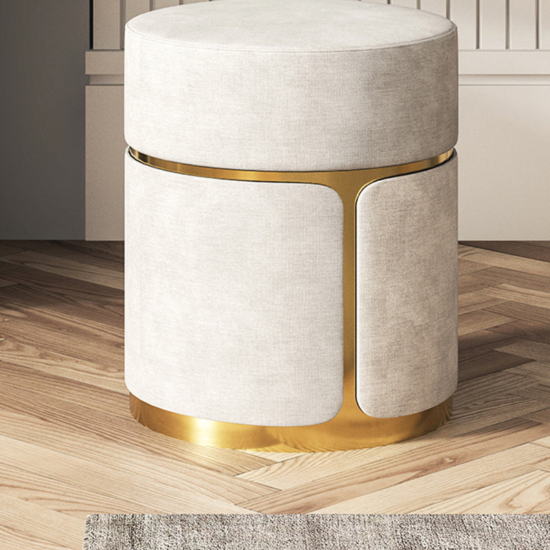 Modern Minimalist Round Cylinder Metal Fabric Vanity Stool For Bedroom