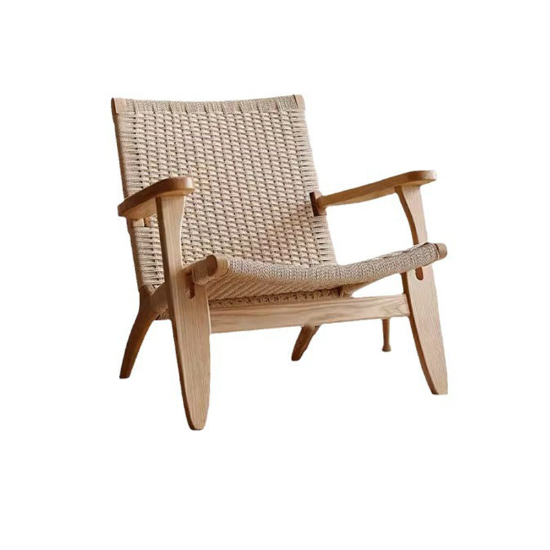 Traditional Japanese Square Ash Wood Rope Dining Chair Backrest Armrest For Dining Room