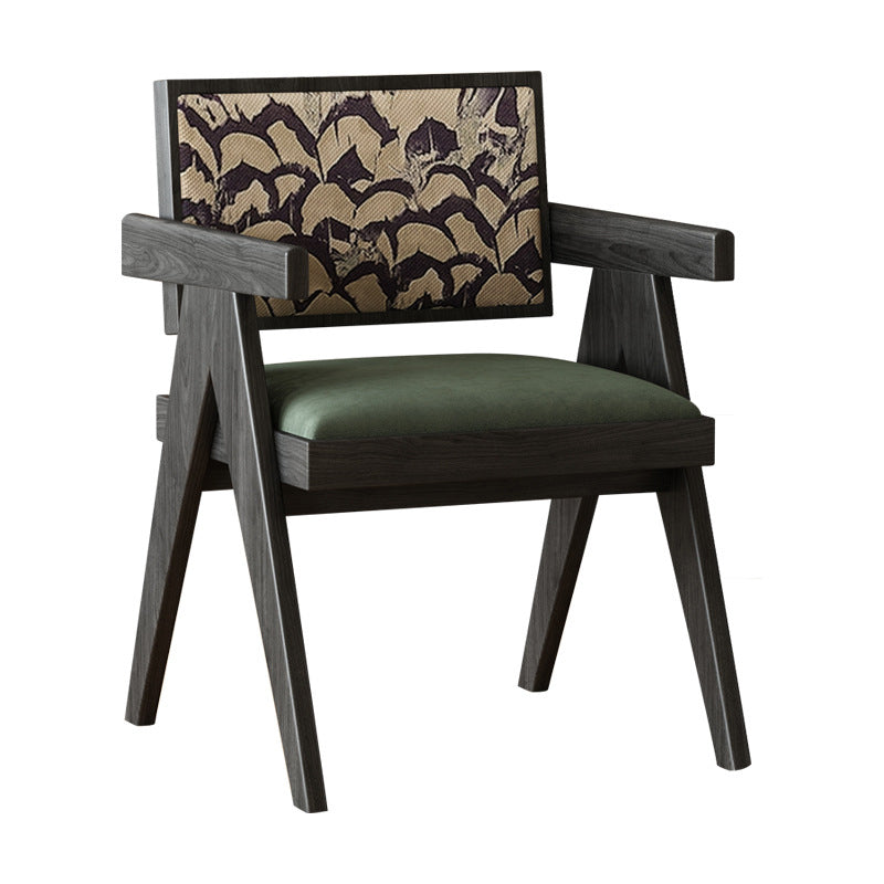 Traditional Vintage Square High Resilience Foam Solid Wood Dining Chair Backrest Armrest For Dining Room