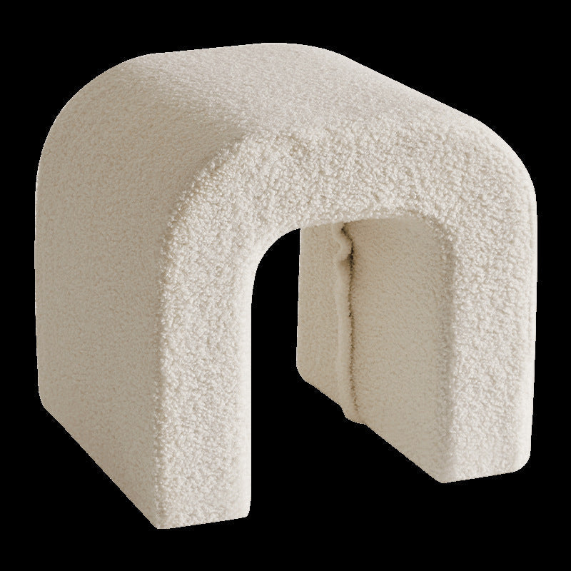 Contemporary Creative U-Shape Lambswool Solid Wood Vanity Stool For Bedroom