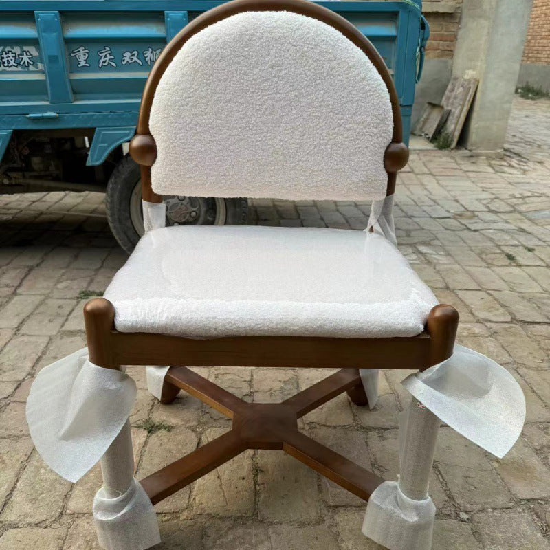 Traditional Vintage Semicircular Back Solid Wood Lambswool Vanity Stool Backrest For Bedroom