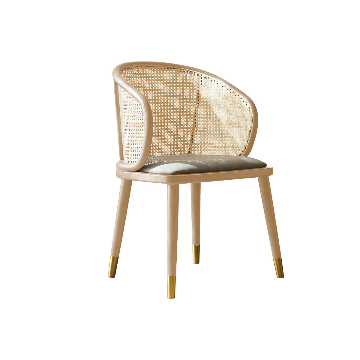 Contemporary Scandinavian Oval Back Rattan Solid Wood High Resilience Foam Dining Chair Backrest For Dining Room