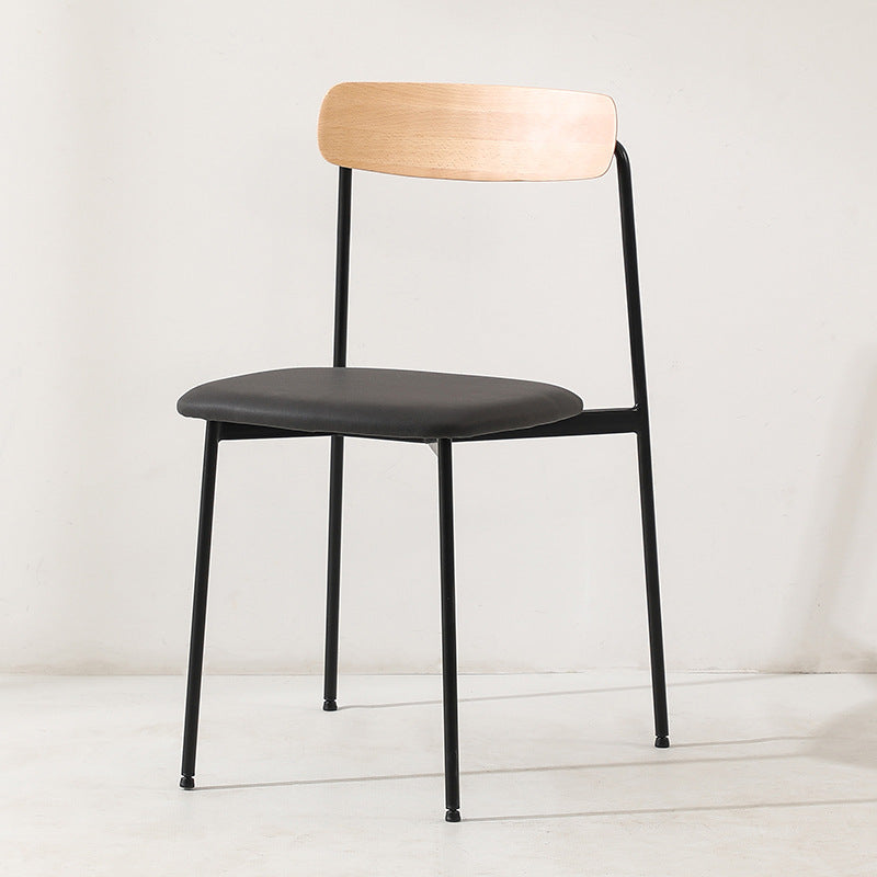 Contemporary Scandinavian Solid Wood Stainless Steel Faux Leather Dining Chair With Square Cushion Backrest For Dining Room