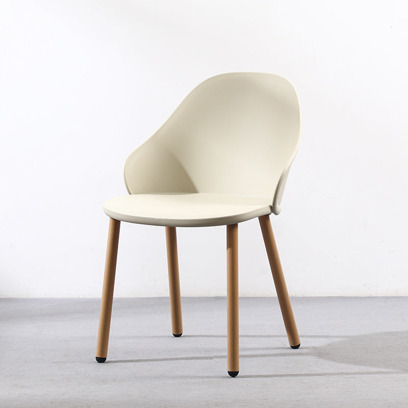 Contemporary Scandinavian Sleek Backrest Plastic Dining Chair With Solid Wood Legs For Dining Room