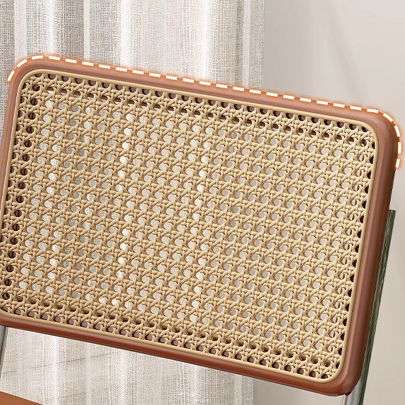 Traditional Vintage Arc Stainless Steel Leather Sponge Plastic Rattan Weaving Dining Chair Backrest Armless For Dining Room