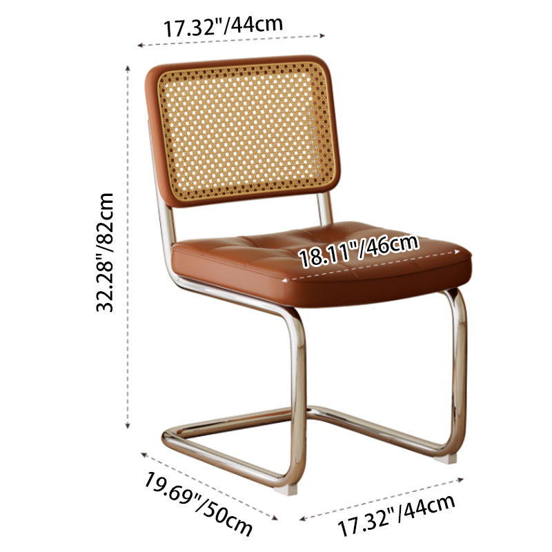 Traditional Vintage Arc Stainless Steel Leather Sponge Plastic Rattan Weaving Dining Chair Backrest Armless For Dining Room