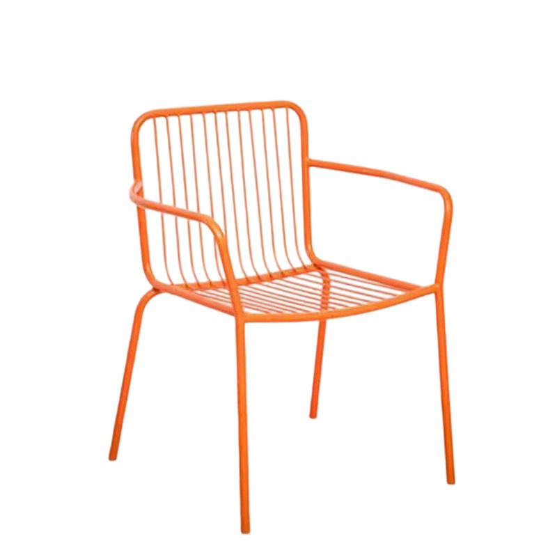 Modern Minimalist Waterproof Rectangular Hollowed-Out Iron Outdoor Dining Chair Backrest Armrest For Dining Room