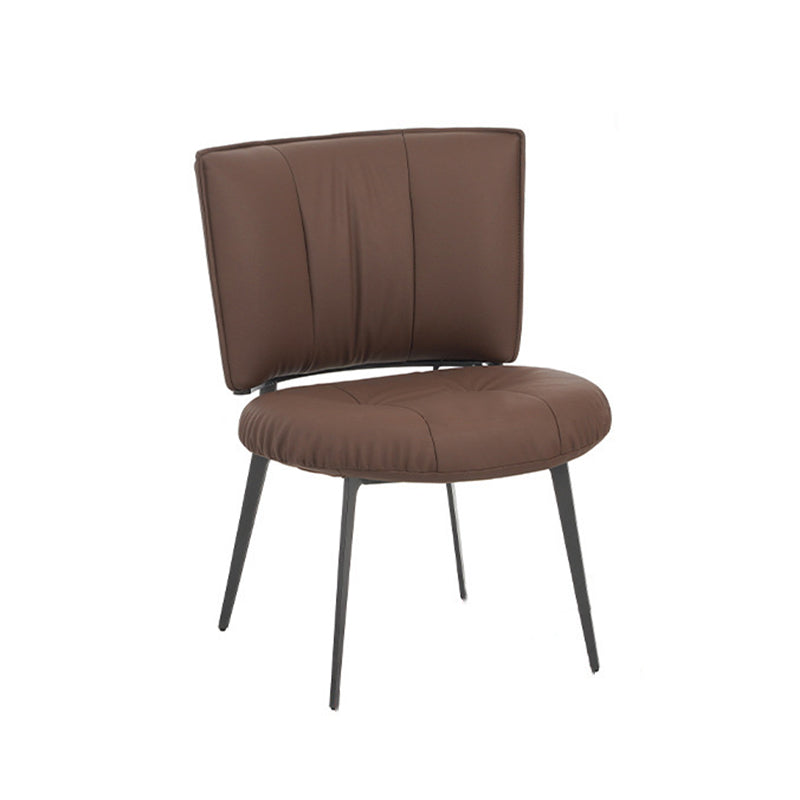 Contemporary Scandinavian Round Rectangular Wood Iron Faux Leather Sponge Dining Chair Backrest Armless For Dining Room