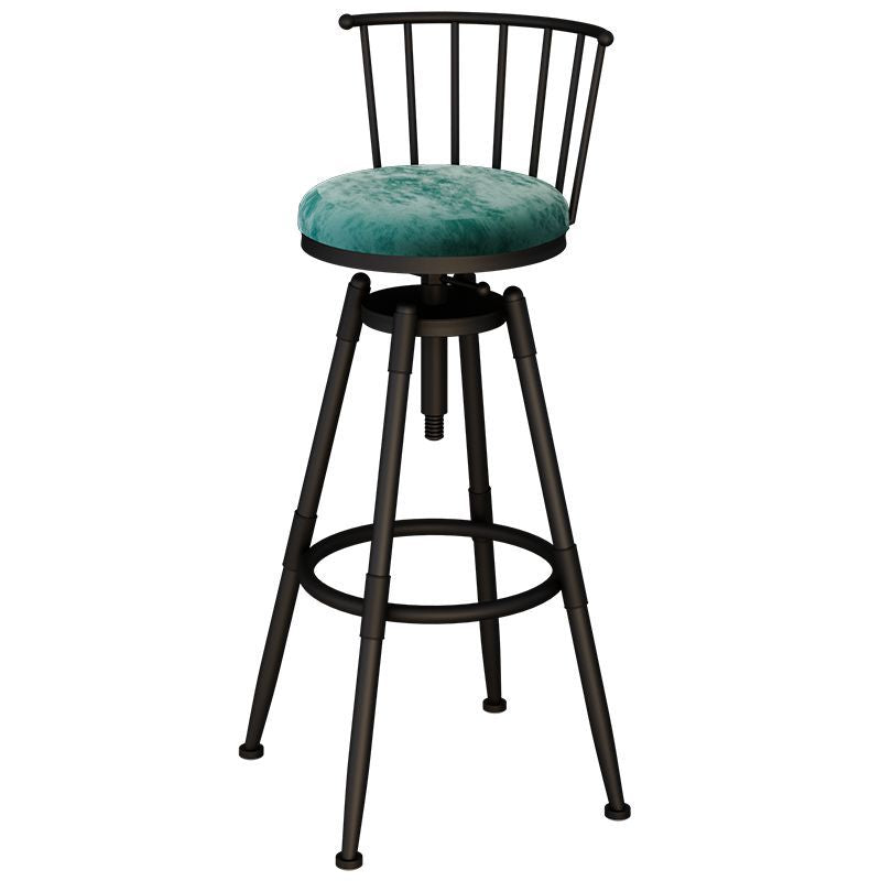 Contemporary Industrial Wood Iron Fabric PU Leather Round Backrest Armless Liftable Bar Stool For Dining Room & Kitchen